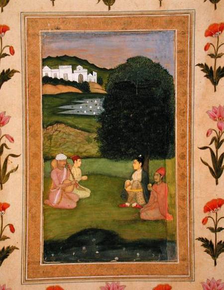 Lady and attendant listening to music at sunset, from the Small Clive Album von Mughal School