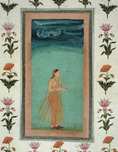 Lady holding a flower, from the Small Clive Album von Mughal School