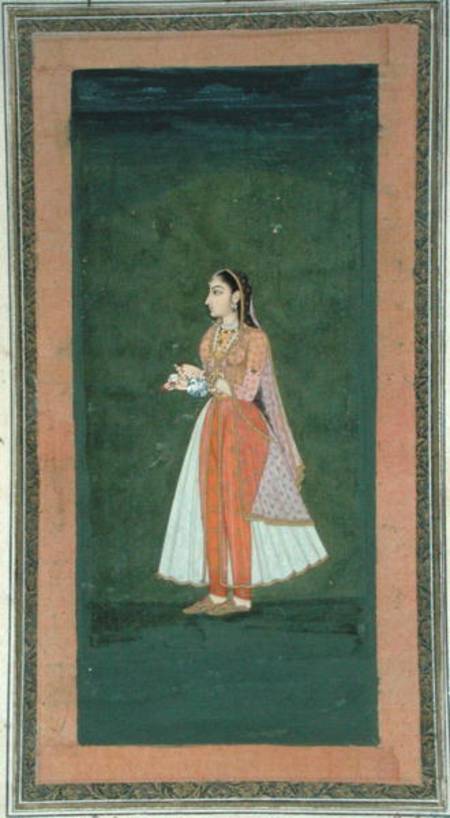 Lady holding a wine flask and cup, from the Small Clive Album von Mughal School