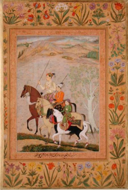 Three Princes Going Hunting von Mughal School