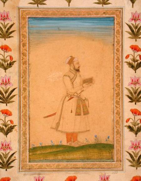 Standing figure of a nobleman, holding a book, from the Small Clive Album von Mughal School
