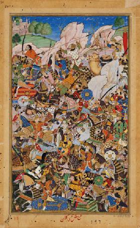 Battle of Bundi, from the Akbarnama c.1590