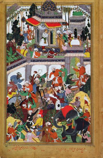 Emperor Akbar (r.1556-1605) visits the shrine of Mu'in ad Din Chisti at Amjir in 1562, from the 'Akb 1590-98