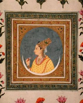 Portrait of a lady holding a lotus petal, from the Small Clive Album c.1750-60