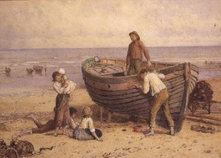 Boat, figures and sea von Myles Birket Foster