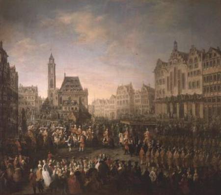 The coronation procession of Joseph II (1741-90), in Romerberg von Mytens (Schule)