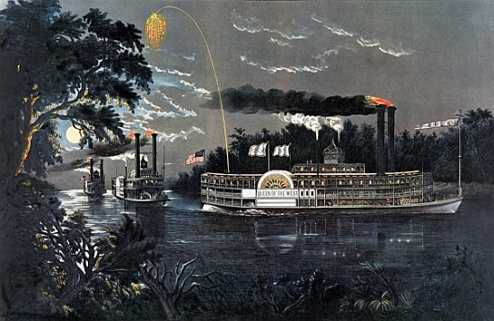 RL 27835 Rounding a Bend on the Mississippi Steamboat Queen of the West von N. Currier