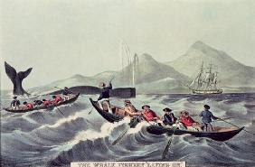 The Whale Fishery 'Laying on', 1852 (litho) 19th