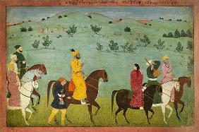A Jasrota prince, possibly Balwant Singh, on a riding expedition