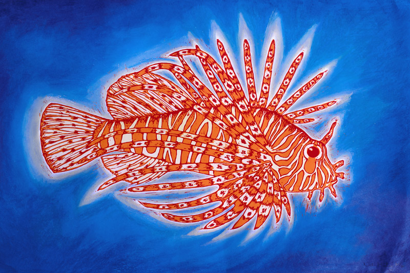 Lionfish, 1998 (woodcut print and mixed media)  von Nat  Morley