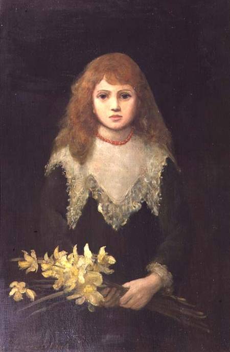 Portrait of a young girl with a bouquet of daffodils von nee Goode Jopling