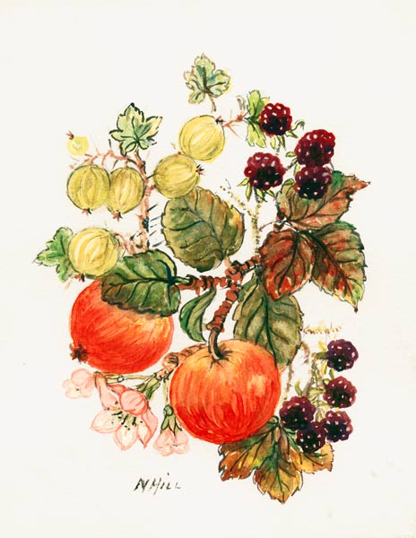 Brambles, Apples and Grapes (w/c on paper)  von Nell  Hill