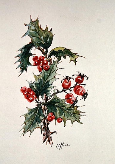 Holly and rosehips  von Nell  Hill