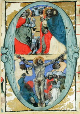 Historiated initial 'O' depicting the Kiss of Judas and the Crucifixion, c.1370 (vellum) von Niccolo di Giacomo