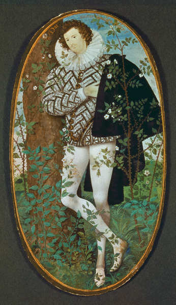 A Young Man Leaning Against a Tree Among Roses (16th century)(miniature) von Nicholas Hilliard