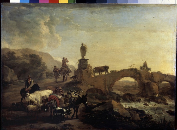Italienische Landschaft mit kleiner Brücke von Nicolaes Berchem