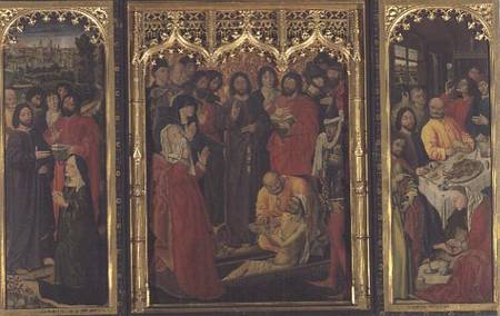 Resurrection of Lazarus Triptych; The Raising of Lazarus (central panel); Martha at the Feet of Chri von Nicolas Froment