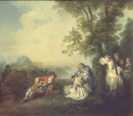 Hochzeitsgesellschaft am Rand eines Waldes  1720-er J