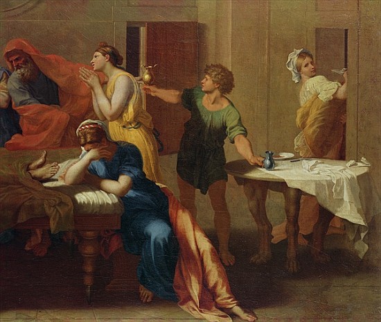 Passing the oil, detail from ''Extreme Unction'' (see 282068) von Nicolas Poussin