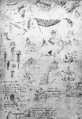 Studienblatt mit verschiedenen antiken Fragmenten und Gegenstaenden 1650