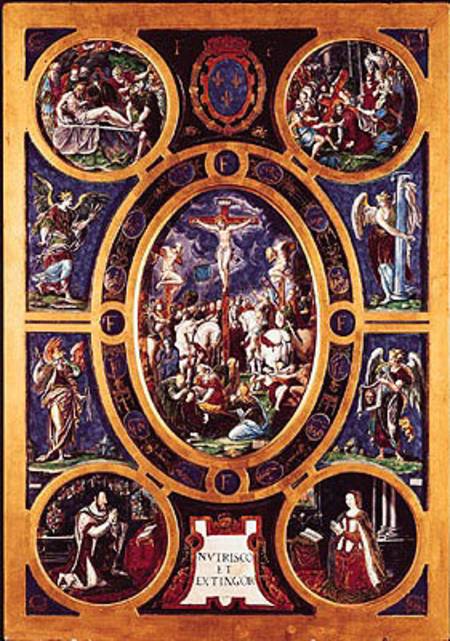 Altarpiece of Sainte-Chapelle, depicting the Crucifixion enamelled by Leonard Limosin (1505-76) 1553 von Nicolo dell' Abate