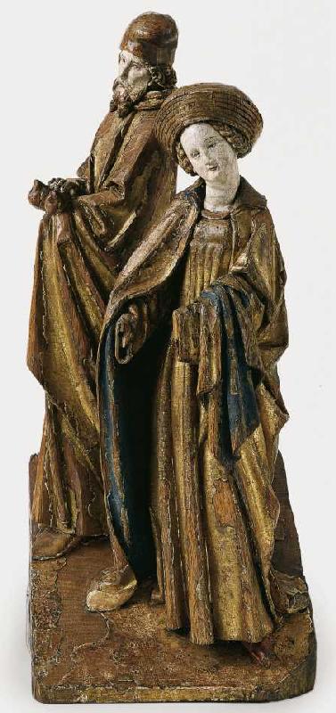 Maria und Josef, aus einer Darstellung im Tempel von Niederländisch