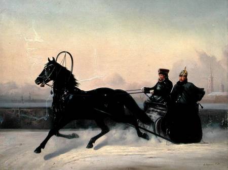 Emperor Nicholas I (1796-1855) Driving in a Sleigh von Nikolai Egorevich Sverchkov