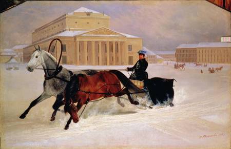 Pole Pair with a Trace Horse at the Bolshoi Theatre in Moscow von Nikolai Egorevich Sverchkov