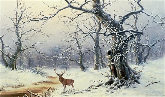 A Stag in a wooded landscape von Nils Hans Christiansen