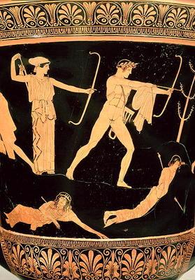 The Death of the Niobids, detail from an Attic red-figure calyx-krater, c.450 BC (pottery) (detail o 1860