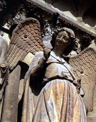 Detail of one of St. Nicaise's angels, sculpture from exterior West Facade, 14th century (stone) von 