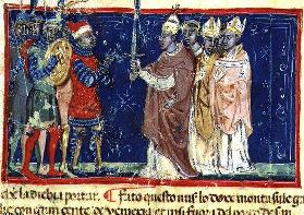 Codex Correr I 383 Pope Alexander III (1105-81) presents the sword to Doge Sebastiano Ziani, Venetia 16th