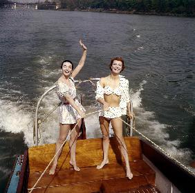 Actresses Ludmilla Tcherina and Andree Debar on A Boat C. 1956