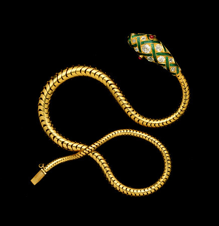 A Fine Victorian Diamond, Gold And Enamel Flexible Serpent Necklace, Circa 1860 von 