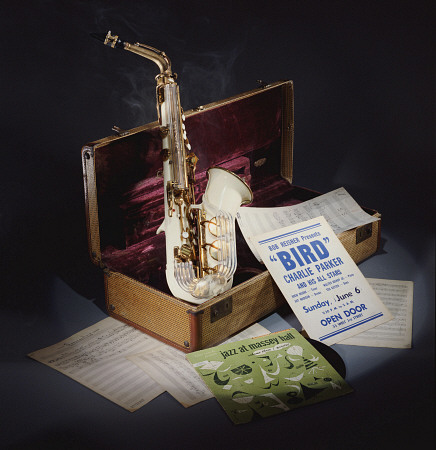 A Group Of Charlie Parker Memorabilia Including An Early 1950s Grafton Alto Saxophone Of Cream Acryl von 