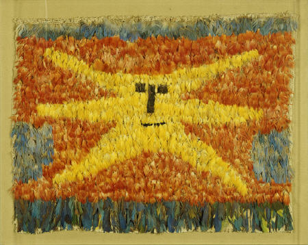 A Huari Feathered Panel Sewn All Over With Feathers On A Cotton Ground With A Yellow Sunburst Face W von 
