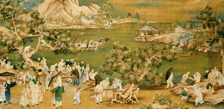 A Lake Scene With Figures Celebrating A Festival von 