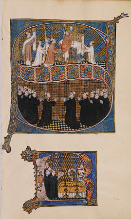 An Illuminated Initial ''S'' Showing Bishops And Monks At Worship von 