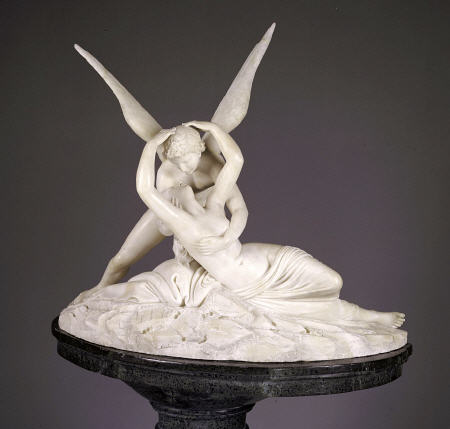 An Italian Alabaster Group Entitled Cupid And Psyche, On Marble Pedestal After Antonio Canova (1757- von 