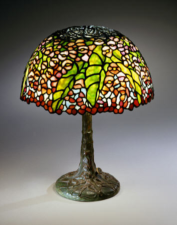 A ''Pony Begonia'' Leaded Glass And Bronze Table Lamp von 