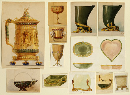 A Selection Of Designs From The House Of Carl Faberge Including An Elaborate Gilt And Enamelled  Tan von 