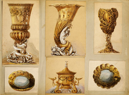 A Selection Of Designs From The House Of Carl Faberge Including Silver Gilt Vases, Two Oval Scallope von 
