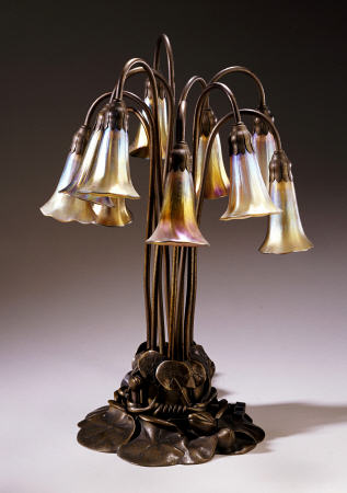 A Ten Light Favrile Glass And Gilt-Bronze Table Lamp By Tiffany Studios von 