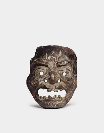 A Wood Gigaku Mask  Kamakura Period (13th - 14th Century)  A Large, Powerfully Carved Mask With Expr von 