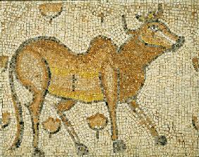 A Byzantine Marble Mosaic Panel Depicting Humped Bull