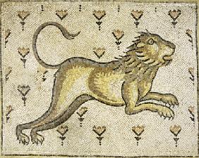 A Byzantine Marble Mosaic Panel Depicting A Lion In A Field Of Flowers