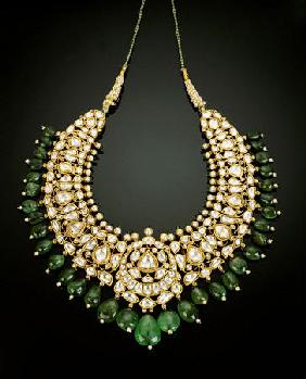 An Antique Diamond, Emerald And Enamel Necklace