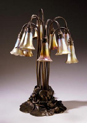 A Ten Light Favrile Glass And Gilt-Bronze Table Lamp By Tiffany Studios
