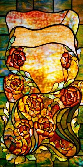 A Leaded Favrile Glass ''Peony'' Window Screen By Tiffany Studios