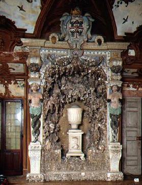 A grotto, possibly designed for Isabella d'Este (d.1538) consisting of an urn on a pedestal flanked C17th